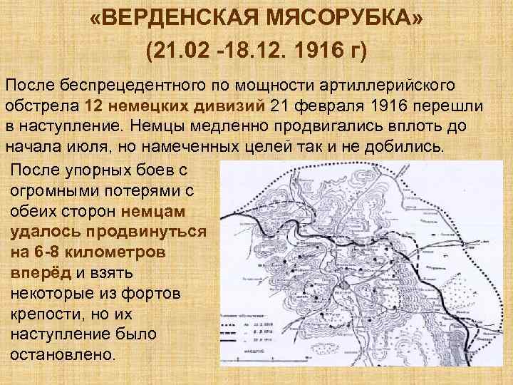  «ВЕРДЕНСКАЯ МЯСОРУБКА» (21. 02 -18. 12. 1916 г) После беспрецедентного по мощности артиллерийского