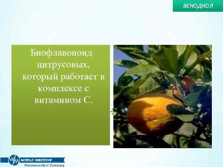 ВЕНОДИОЛ Биофлавоноид цитрусовых, который работает в комплексе с витамином С. *Гесперидин 