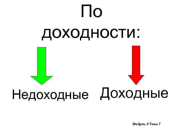 По доходности: Недоходные Доходные Модуль 3 Тема 7 