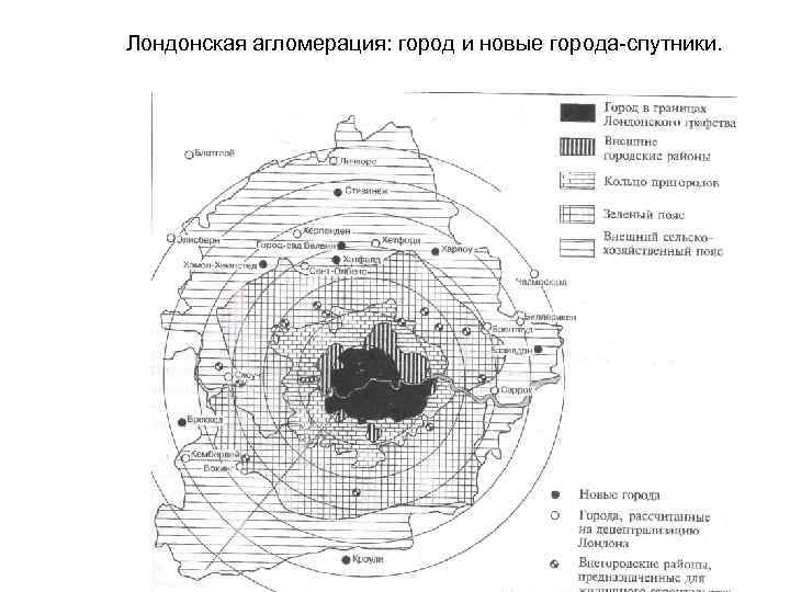 Лондонская агломерация: город и новые города-спутники. 