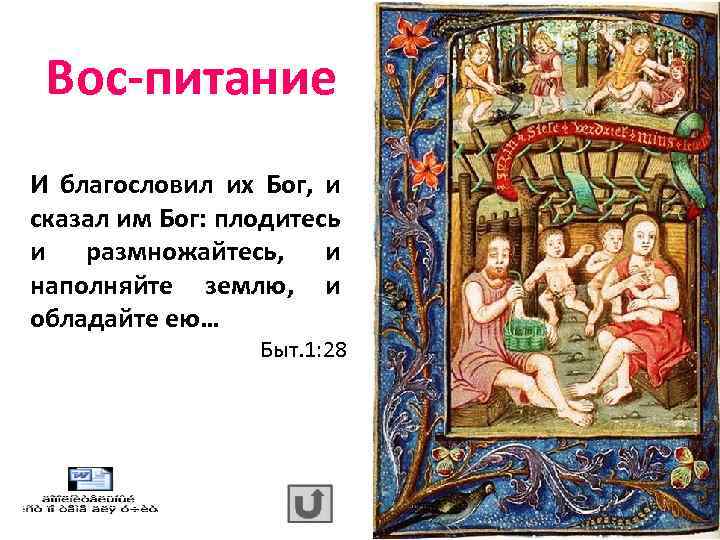Вос-питание И благословил их Бог, и сказал им Бог: плодитесь и размножайтесь, и наполняйте