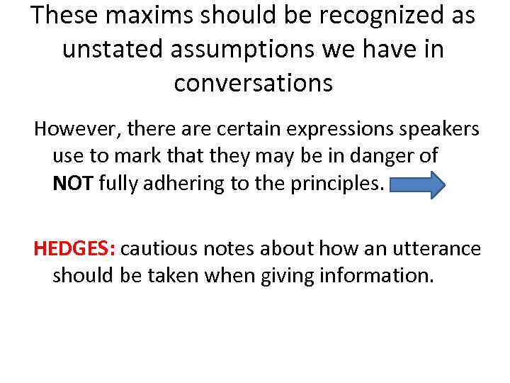 These maxims should be recognized as unstated assumptions we have in conversations However, there