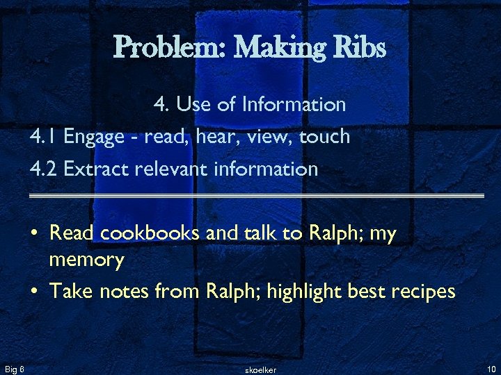 Problem: Making Ribs 4. Use of Information 4. 1 Engage - read, hear, view,