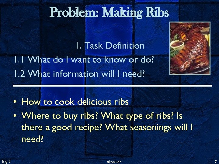 Problem: Making Ribs 1. Task Definition 1. 1 What do I want to know