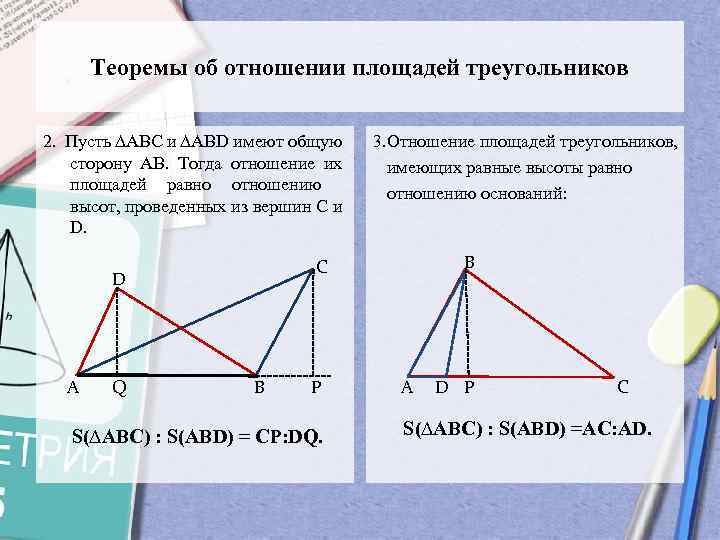 Теоремы об отношении площадей треугольников 2. Пусть ∆АВС и ∆АВD имеют общую сторону АВ.