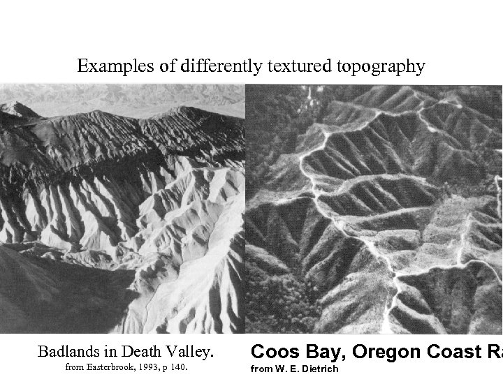 Examples of differently textured topography Badlands in Death Valley. from Easterbrook, 1993, p 140.