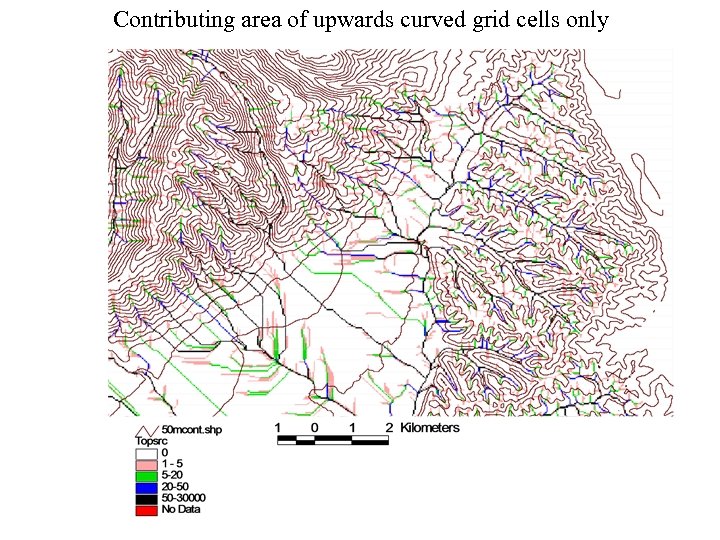 Contributing area of upwards curved grid cells only 