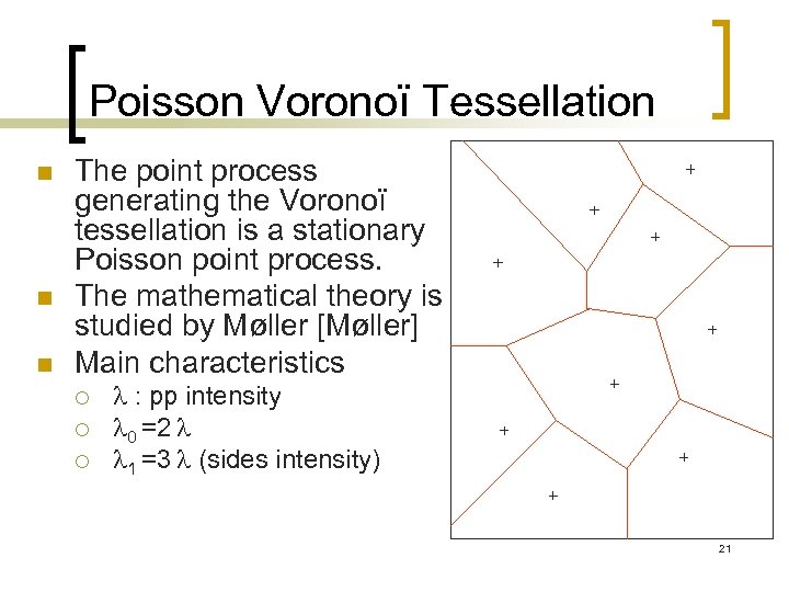 Poisson Voronoï Tessellation n The point process generating the Voronoï tessellation is a stationary