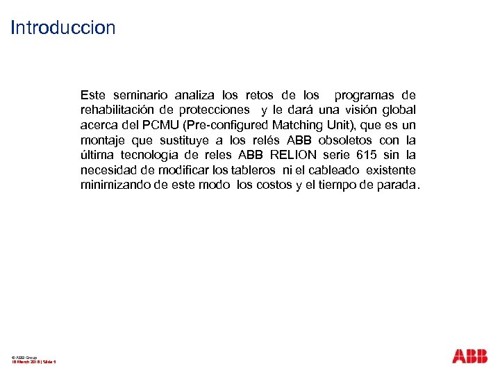 Introduccion Este seminario analiza los retos de los programas de rehabilitación de protecciones y