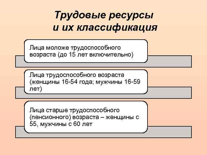 Трудовые ресурсы и их классификация Лица моложе трудоспособного возраста (до 15 лет включительно) Лица