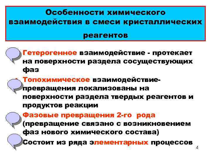 Особенности химического взаимодействия в смеси кристаллических реагентов • Гетерогенное взаимодействие - протекает на поверхности