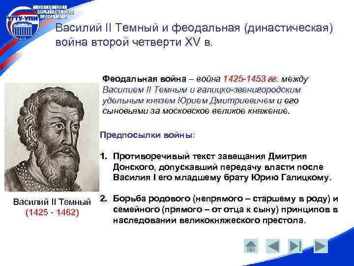 Василий II Темный и феодальная (династическая) война второй четверти XV в. Феодальная война –