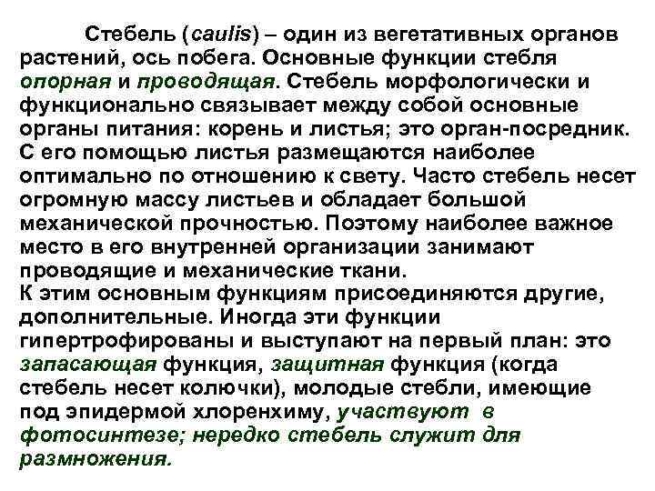 Стебель (caulis) – один из вегетативных органов растений, ось побега. Основные функции стебля опорная