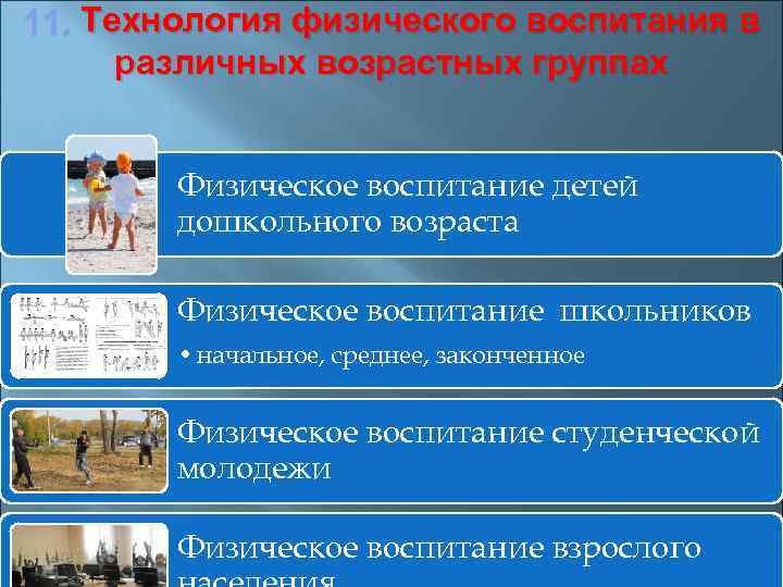 11. Технология физического воспитания в различных возрастных группах Физическое воспитание детей дошкольного возраста Физическое