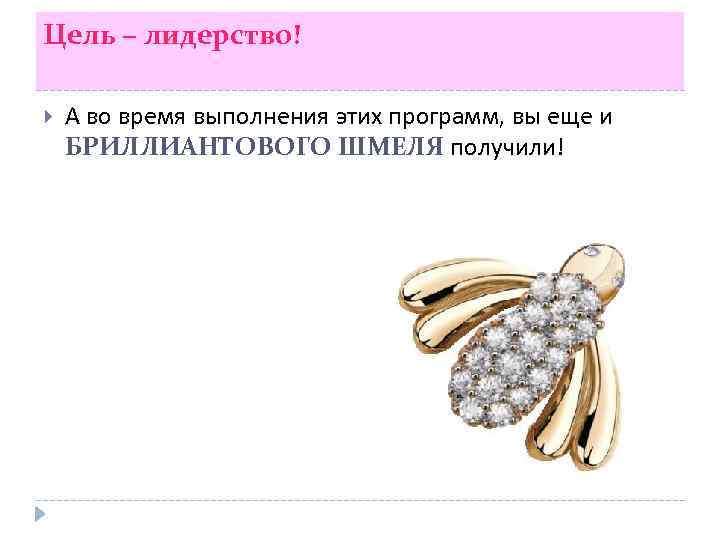 Цель – лидерство! А во время выполнения этих программ, вы еще и БРИЛЛИАНТОВОГО ШМЕЛЯ