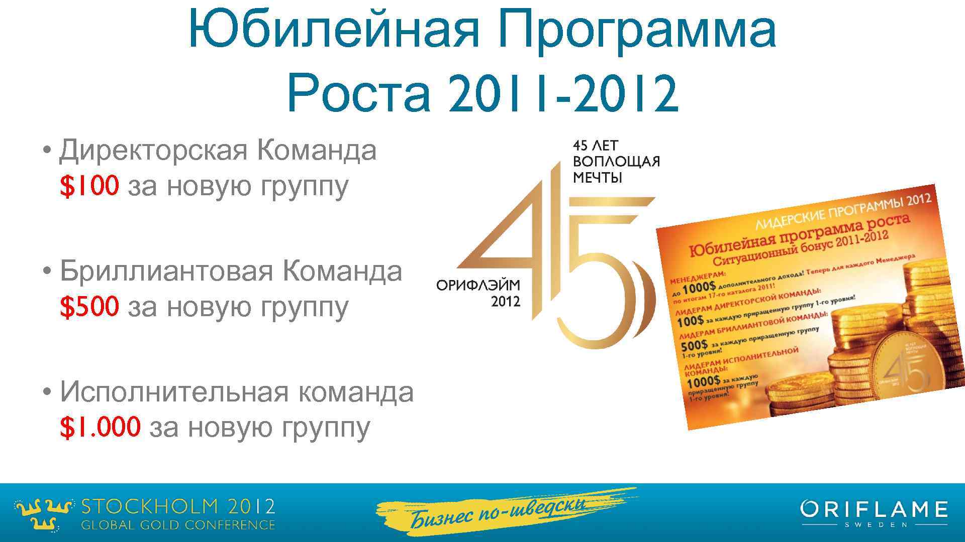 Юбилейная Программа Роста 2011 -2012 • Директорская Команда $100 за новую группу • Бриллиантовая