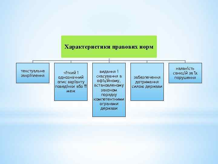 Характеристики правових норм текстуальне закріплення чіткий і однозначний опис варіанту поведінки або її меж