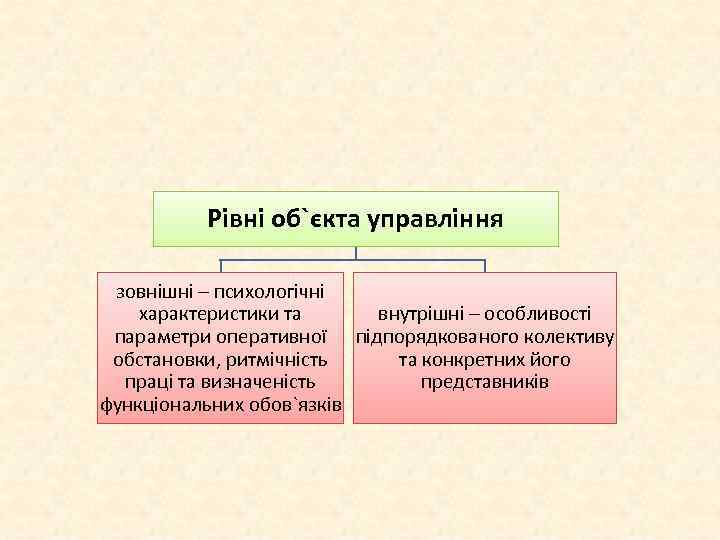 Рівні об`єкта управління зовнішні – психологічні внутрішні – особливості характеристики та параметри оперативної підпорядкованого