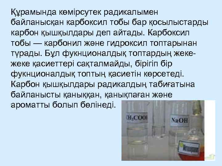 Құрамында көмірсутек радикалымен байланысқан карбоксил тобы бар қосылыстарды карбон қышқылдары деп айтады. Карбоксил тобы