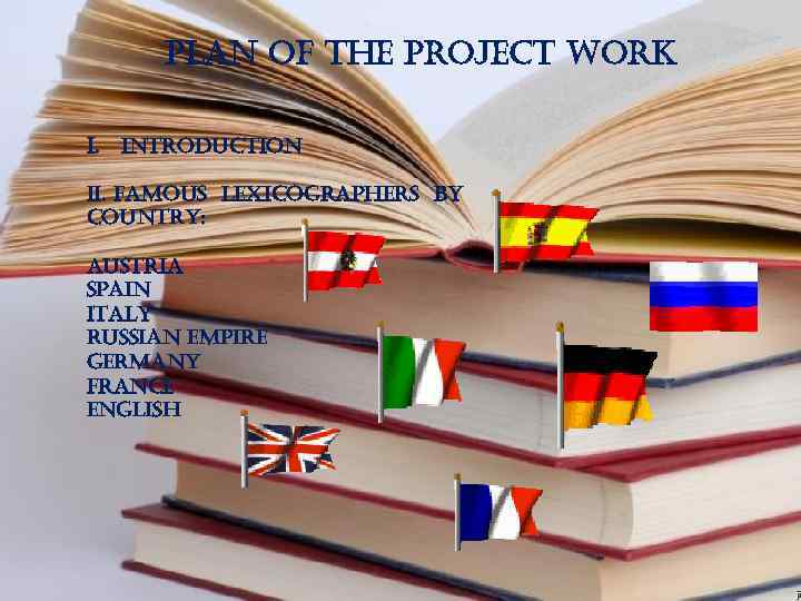 plan of the project work i. introduction ii. famous lexicographers By country: austria spain