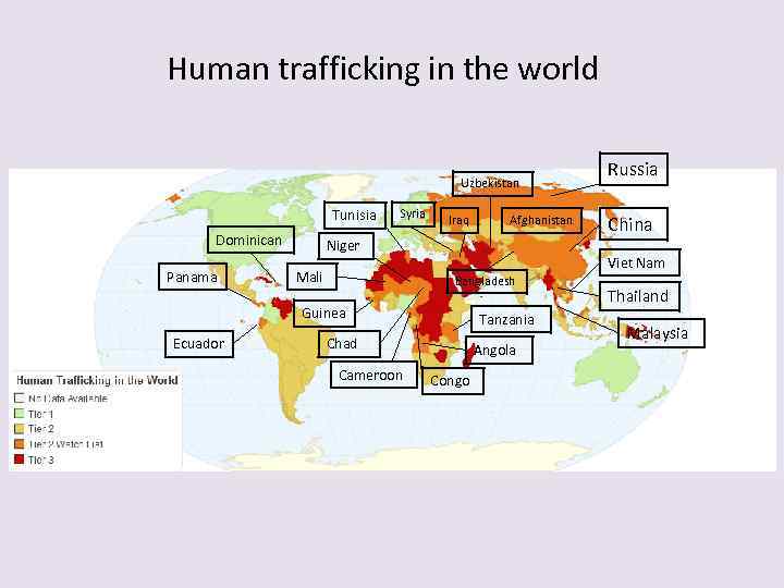 Human trafficking in the world Uzbekistan Tunisia Dominican Panama Syria Iraq Niger Mali Bangladesh