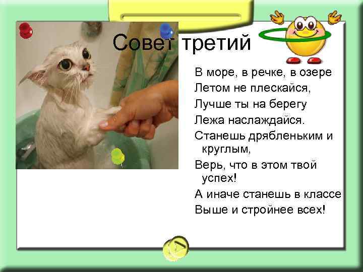 Совет третий В море, в речке, в озере Летом не плескайся, Лучше ты на