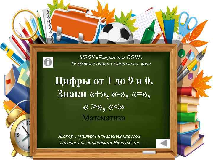 МБОУ «Кипринская ООШ» Очёрского района Пермского края Цифры от 1 до 9 и 0.