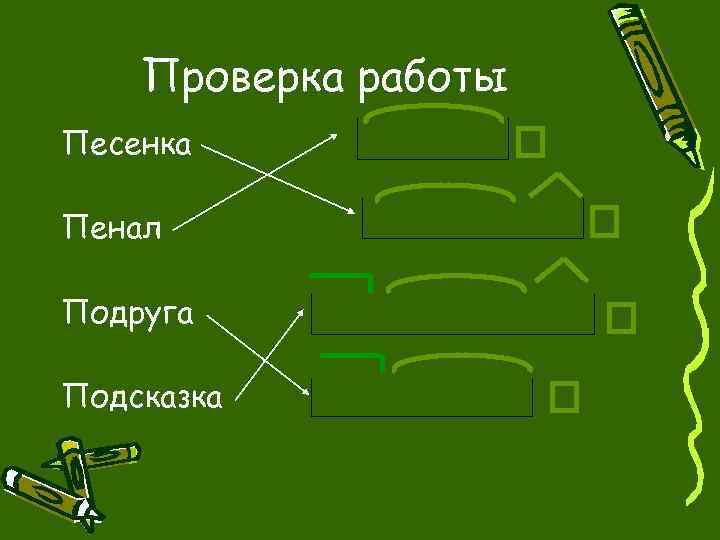 Проверка работы Песенка Пенал Подруга Подсказка 