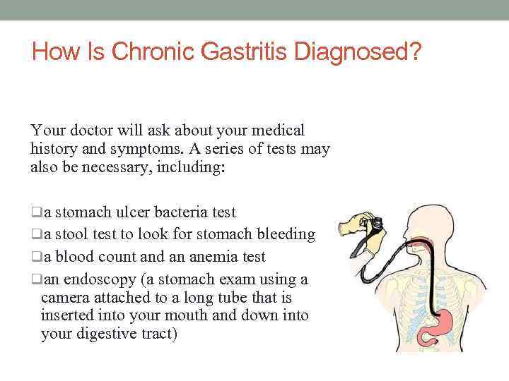 How Is Chronic Gastritis Diagnosed? Your doctor will ask about your medical history and