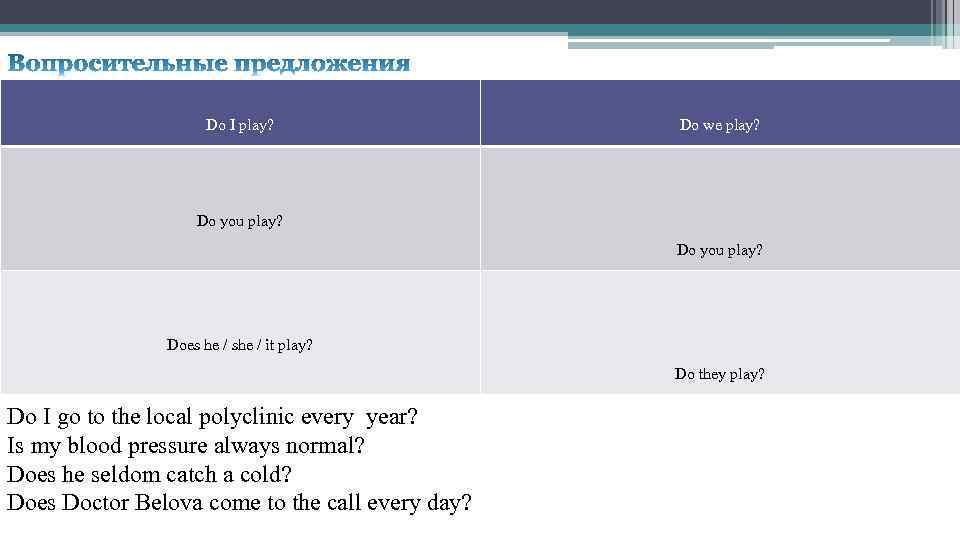 Do I play? Do we play? Do you play? Does he / she /