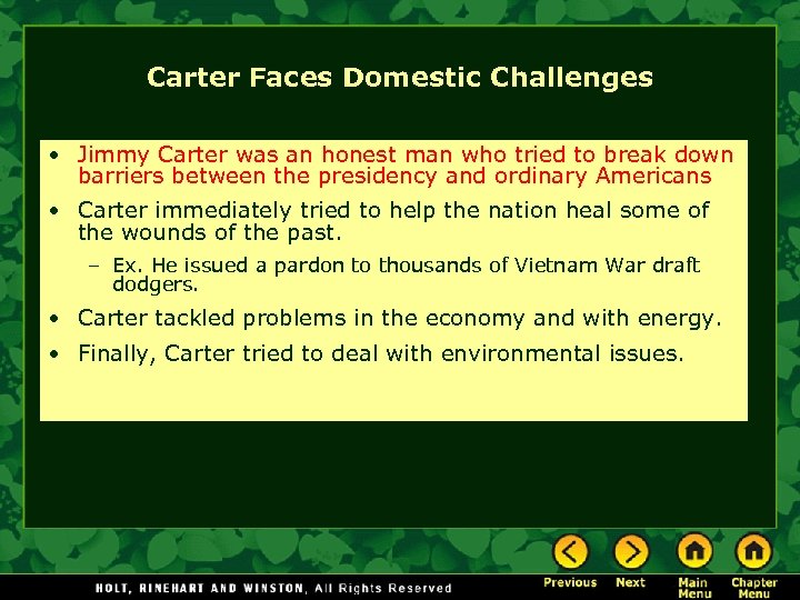 Carter Faces Domestic Challenges • Jimmy Carter was an honest man who tried to