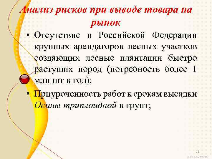 Анализ рисков при выводе товара на рынок • Отсутствие в Российской Федерации крупных арендаторов