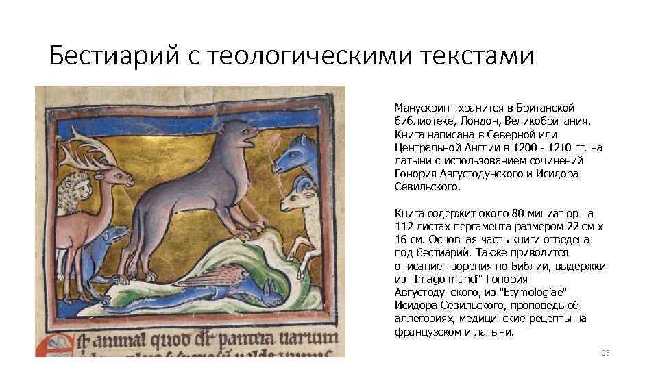 Бестиарий с теологическими текстами Манускрипт хранится в Британской библиотеке, Лондон, Великобритания. Книга написана в