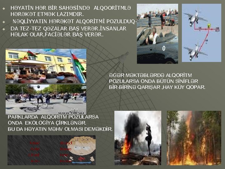 u u u HƏYATİN HƏR BİR SAHƏSİNDƏ ALQOORİTMLƏ HƏRƏKƏT ETMƏK LAZIMDIR. NƏQLİYYATIN HƏRƏKƏT ALQORİTMİ