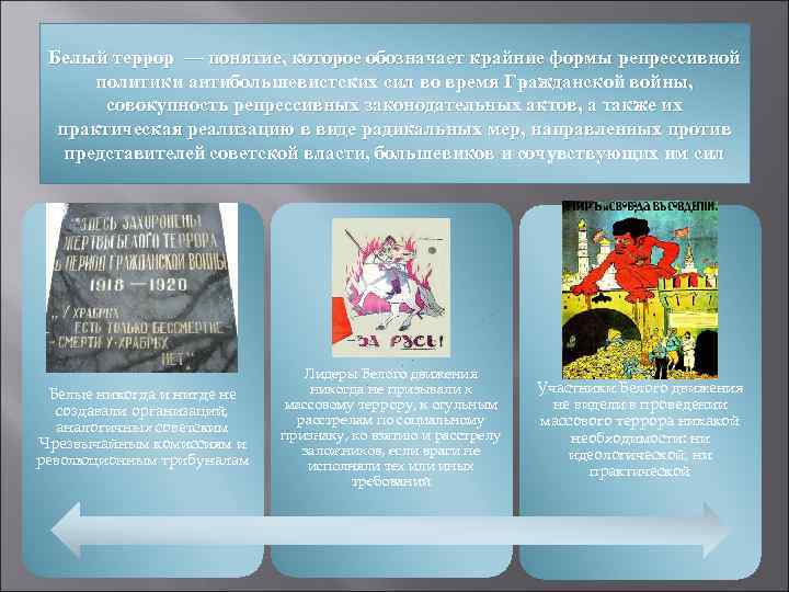 Белый террор — понятие, которое обозначает крайние формы репрессивной политики антибольшевистских сил во время
