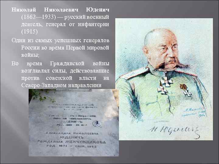 Николай Николаевич Юденич (1862— 1933) — русский военный деятель, генерал от инфантерии (1915) Один