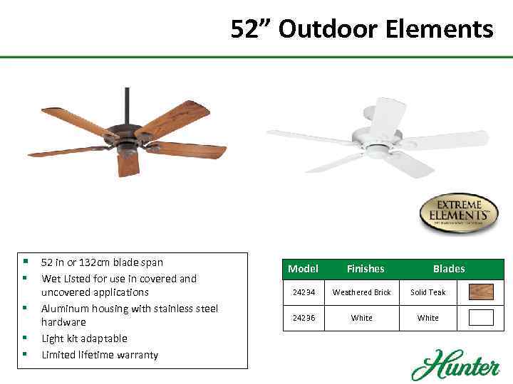 52” Outdoor Elements § 52 in or 132 cm blade span § § Wet