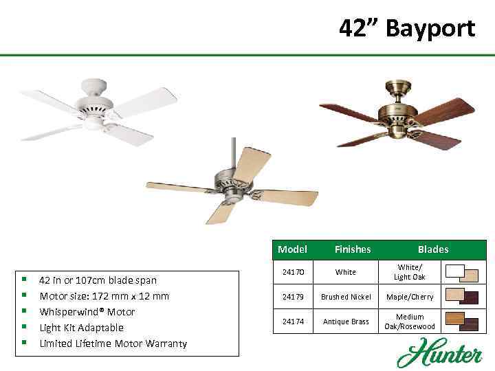 42” Bayport Model § § § 42 in or 107 cm blade span Motor