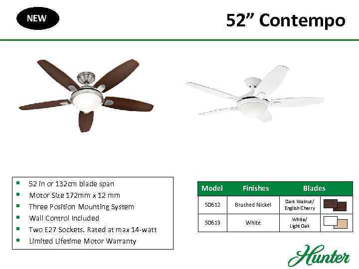 52” Contempo NEW § § § 52 in or 132 cm blade span Motor