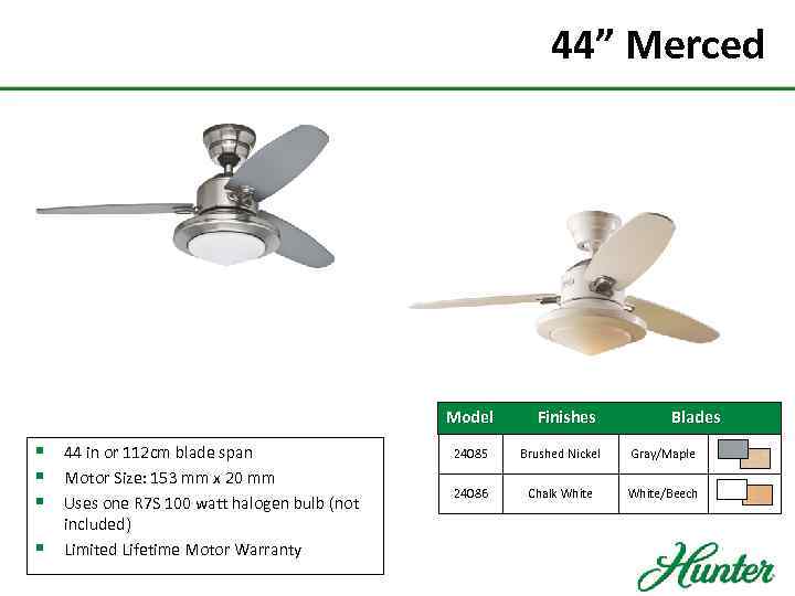 44” Merced Model § 44 in or 112 cm blade span § Motor Size: