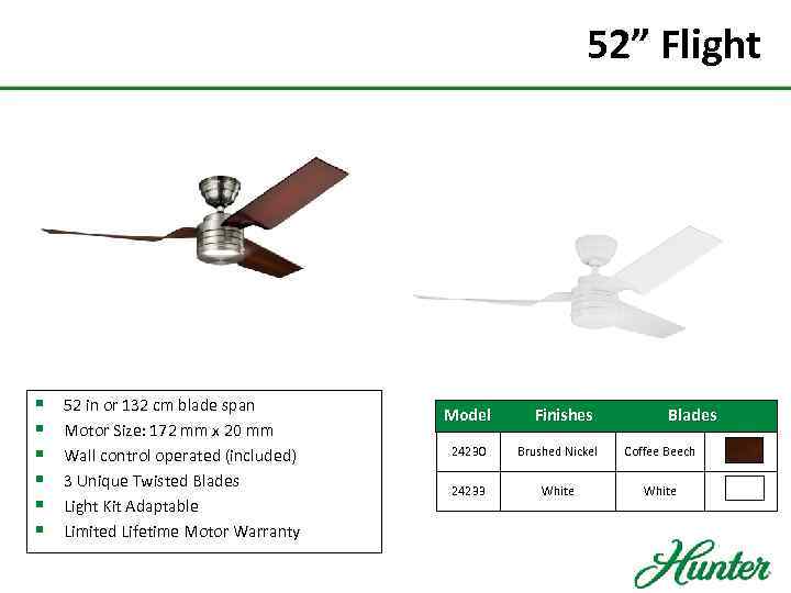 52” Flight § § § 52 in or 132 cm blade span Motor Size: