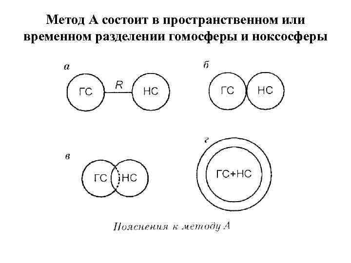 Метод А состоит в пространственном или временном разделении гомосферы и ноксосферы 