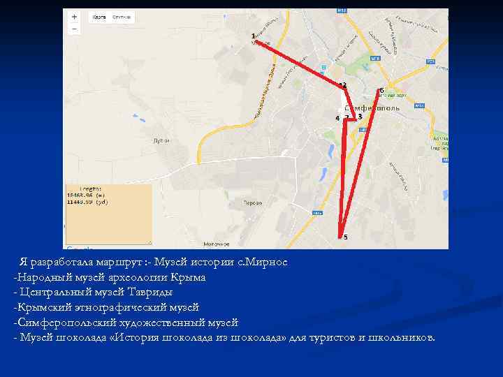 Я разработала маршрут : - Музей истории с. Мирное -Народный музей археологии Крыма -