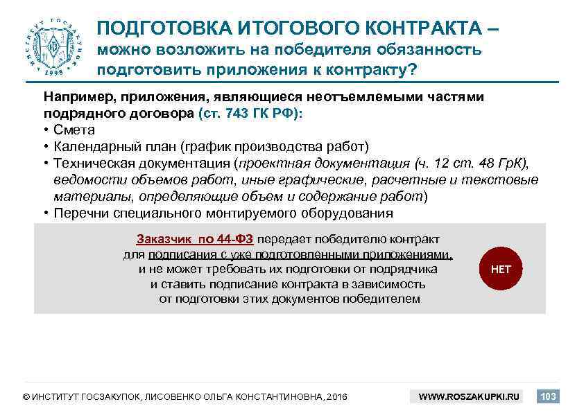 ПОДГОТОВКА ИТОГОВОГО КОНТРАКТА – можно возложить на победителя обязанность подготовить приложения к контракту? Например,