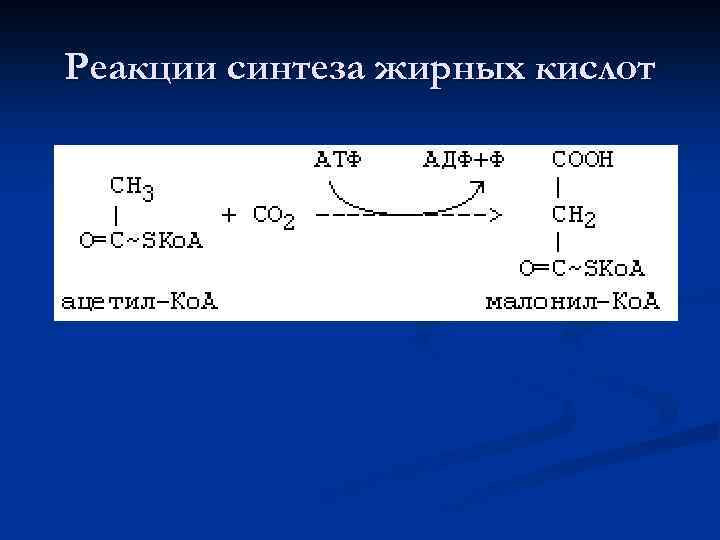 Реакции синтеза жирных кислот 