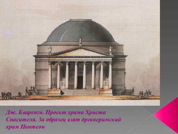 Дж. Кваренги. Проект храма Христа Спасителя. За образец взят древнеримский храм Пантеон 