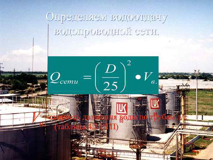 Определяем водоотдачу водопроводной сети. -скорость движения воды по трубам л/с (таблица 4. 2 РТП)