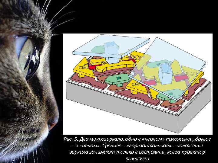 Рис. 5. Два микрозеркала, одно в «черном» положении, другое – в «белом» . Среднее
