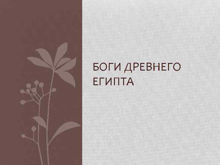 БОГИ ДРЕВНЕГО ЕГИПТА 