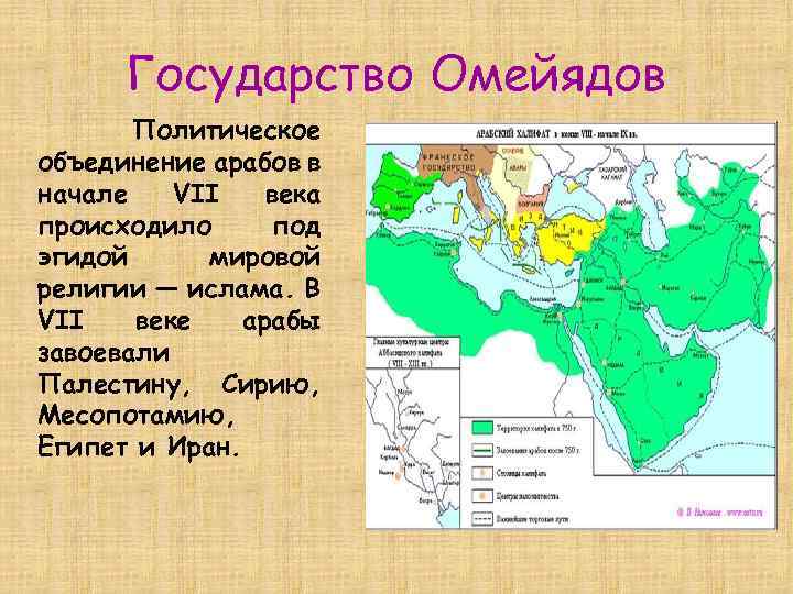 Государство Омейядов Политическое объединение арабов в начале VII века происходило под эгидой мировой религии